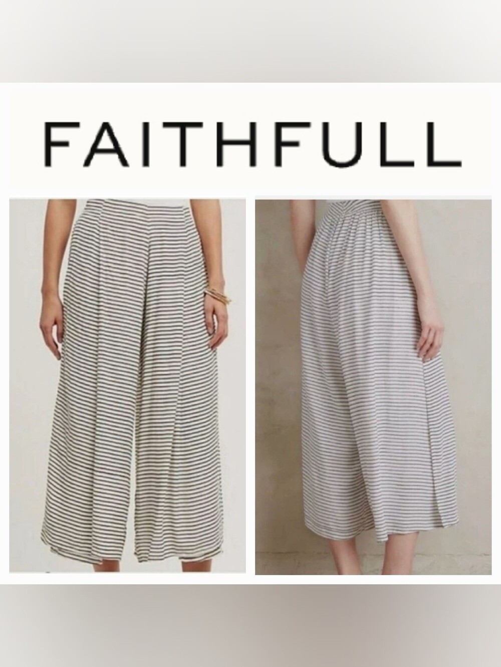 Faithfull The Brand Soleil Tulip Pants Striped Wide Leg Sz M Black/White/Tan